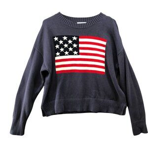 Old Navy American Flag Sweater Womens M Cotton Crewneck Patriotic USA Blue